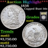 ***Auction Highlight*** 1838 Capped Bust Half Dollar 50c Graded Select Unc BY USCG (fc)