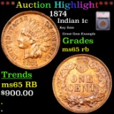 ***Auction Highlight*** 1874 Indian Cent 1c Graded ms65 rb By SEGS (fc)