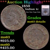 ***Auction Highlight*** 1859 Indian Cent 1c Graded ms63 details BY SEGS (fc)