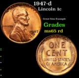 1947-d Lincoln Cent 1c Grades GEM Unc RD