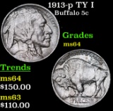 1913-p TY I Buffalo Nickel 5c Grades Choice Unc