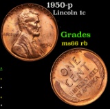1950-p Lincoln Cent 1c Grades GEM+ Unc RB