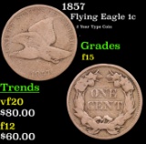 1857 Flying Eagle Cent 1c Grades f+