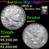 ***Auction Highlight*** 1915-s Barber Half Dollars 50c Graded GEM+ Unc BY USCG (fc)