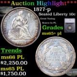 ***Auction Highlight*** 1877-p Seated Liberty Dime 10c Graded ms65+ pl By SEGS (fc)