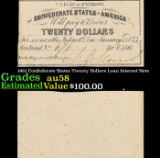 1861 Confederate States Twenty Dollars Loan Interest Note Grades Choice AU/BU Slider
