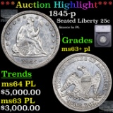 ***Auction Highlight*** 1845-p Seated Liberty Quarter 25c Graded ms63+ pl By SEGS (fc)