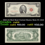 1963 $2 Red Seal United States Note Fr-1513 Grades Choice CU