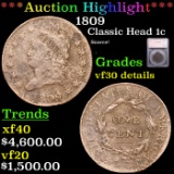 ***Auction Highlight*** 1809 Classic Head Large Cent 1c Graded vf30 details By SEGS (fc)