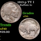 1913-p TY I Buffalo Nickel 5c Grades vf++