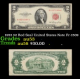 1953 $2 Red Seal United States Note Fr-1509 Grades Select AU