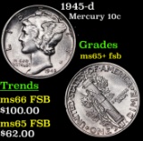 1945-d Mercury Dime 10c Grades GEM+ FSB