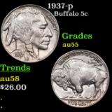 1937-p Buffalo Nickel 5c Grades Choice AU