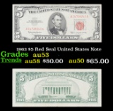 1963 $5 Red Seal United States Note Grades Select AU