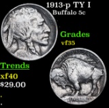 1913-p TY I Buffalo Nickel 5c Grades vf++