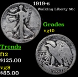 1919-s Walking Liberty Half Dollar 50c Grades vg+