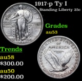 1917-p Ty I Standing Liberty Quarter 25c Grades Select AU