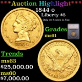 ***Auction Highlight*** 1844-o Gold Liberty Half Eagle $5 Graded ms61 BY SEGS (fc)