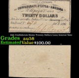 1861 Confederate States Twenty Dollars Loan Interest Note Grades Choice AU/BU Slider