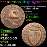 ***Auction Highlight*** 1787 New Jersey Colonial Cent Maris 48-g 'Batman Shield' 1c Graded vf35 By S