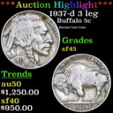 ***Auction Highlight*** 1937-d 3 leg Buffalo Nickel 5c Graded xf45 By SEGS (fc)