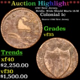 ***Auction Highlight*** 1787 New Jersey, Bridle, Wide Shield Colonial Cent Maris 18-M 1c Graded vf35