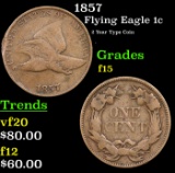 1857 Flying Eagle Cent 1c Grades f+