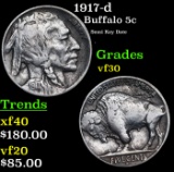 1917-d Buffalo Nickel 5c Grades vf++