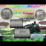 ***Auction Highlight*** Full solid date 1922-P Au/Bu Slider Peace silver dollar roll, 20 coins (fc)