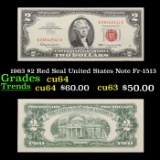 1963 $2 Red Seal United States Note Fr-1513 Grades Choice CU