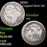 1833 Capped Bust Dime 10c Grades f, fine