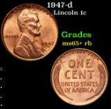 1947-d Lincoln Cent 1c Grades Gem+ Unc RB