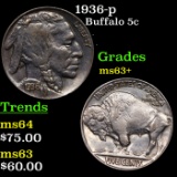 1936-p Buffalo Nickel 5c Grades Select+ Unc