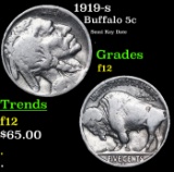 1919-s Buffalo Nickel 5c Grades f, fine