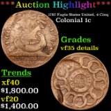 ***Auction Highlight*** 1787 Fugio Colonial Cent States United, 4 Cinq 1c Graded vf35 details By SEG