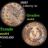 1887 Liberty Nickel 5c Graded ms64 By SEGS