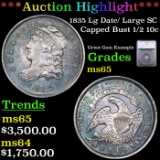 ***Auction Highlight*** 1835 Capped Bust Half Dime Lg Date/ Large SC 1/2 10c Graded ms65 By SEGS (fc