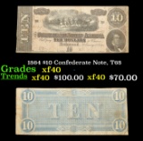 1864 $10 Confederate Note, T68 Grades xf