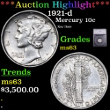 ***Auction Highlight*** 1921-d Mercury Dime 10c Graded ms63 By SEGS (fc)