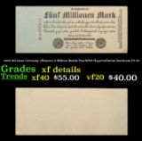 1923 4th Issue Germany (Weimar) 5 Million Marks Post-WWI Hyperinflation Banknote P# 95 Grades xf det