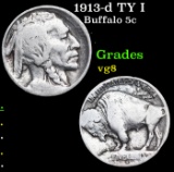 1913-d TY I Buffalo Nickel 5c Grades vg, very good