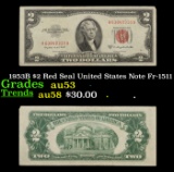 1953B $2 Red Seal United States Note Fr-1511 Grades Select AU