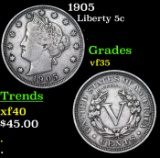 1905 Liberty Nickel 5c Grades vf++