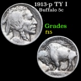 1913-p TY I Buffalo Nickel 5c Grades f+