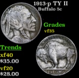 1913-p TY II Buffalo Nickel 5c Grades vf++