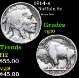 1914-s Buffalo Nickel 5c Grades vg+