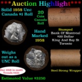 ***Auction Highlight*** Full Roll of Silver 1958 Canadian Dollar with Queen Elizabeth II, 20 Coins i