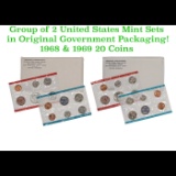 Group of 2 United States Mint Set in Original Government Packaging! From 1968-1969 with 20 Coins Ins