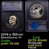 Proof 1974-s Silver Eisenhower Dollar $1 Graded pr69+ DCAM BY SEGS