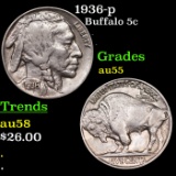 1936-p Buffalo Nickel 5c Grades Choice AU